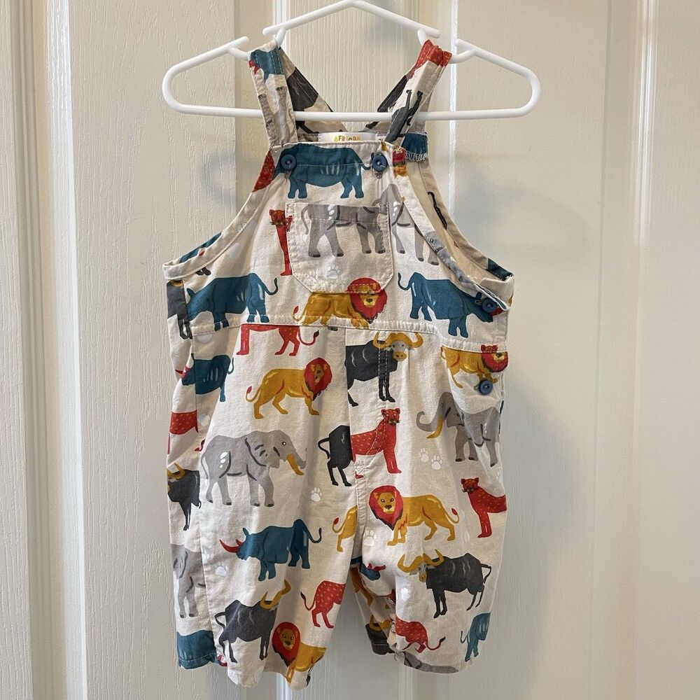 African Safari Cotton Dungaree Safari Animals Shortalls Boys Size 6-12 Months